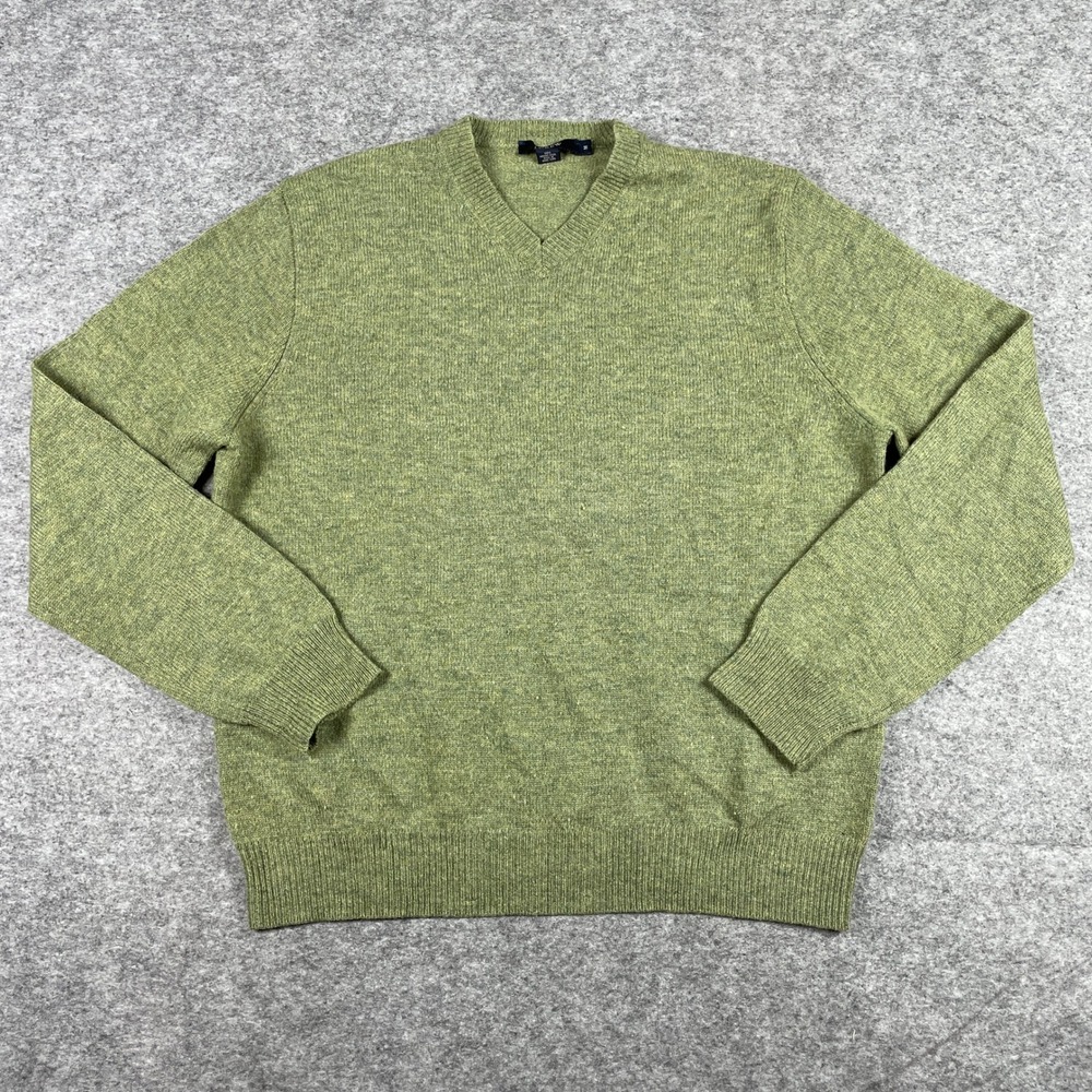 Vintage J.CREW V-Neck Sweater Mens Medium Green 100% Merino Wool Pullover 90s